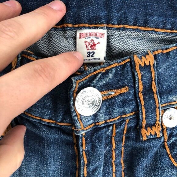 RARE Double Stitch True Religion Jeans Size 32 STRAIGHT SUPER T Blue - Picture 9 of 11